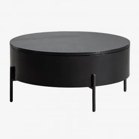 Tavolino Rotondo Elevabile in Legno e Acciaio (Ø80 cm) Tainara Nero - Sklum