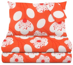 Completo letto matrimoniale corallo fiori bianchi