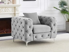 Poltrona Chesterfield in Velluto Grigio - EDWINA