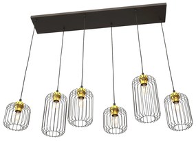 Sospensione Minimal Industrial Minerva 6 Luci Lineari Nera E Oro