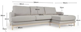 Kave Home - Divano Mihaela 3 posti con chaise longue destra in micro bouclÃ© grigio 264 cm