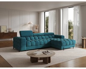 Divano angolare blu allungabile/con contenitore (con penisola a destra/con chaise lounge) con rivestimento in bouclé Felro – ELTAP