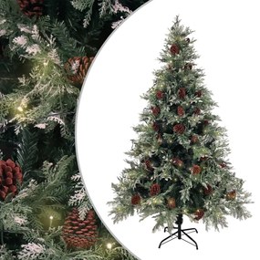 Albero di Natale Artificiale Sottile con Base e Albero di Natale con Luci e Pigne PVC e PE, 120cm / Con luci e Pigne