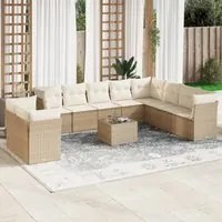 Set Divani da Giardino 11 pz con Cuscini Beige in Polyrattan 3217868