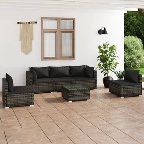 Set Divani da Giardino 6 pz con Cuscini in Polyrattan Grigio