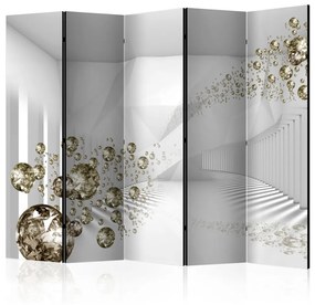 Paravento design Corridoio diamanti II - sfere astratte, luce, illusione 3D