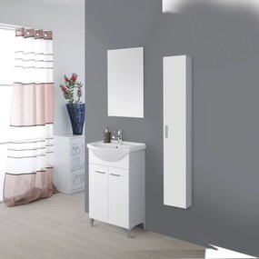 Mobile Bagno a Terra 55 Cm Due Ante Specchio 48x73 Cm Feridras "Stella" Bianco Lucido