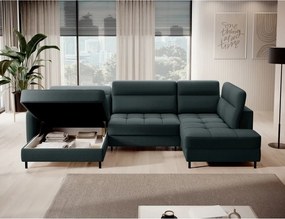 Divano angolare verde allungabile/con contenitore (con penisola a destra/a U) e rivestimento in velluto Berrto – ELTAP