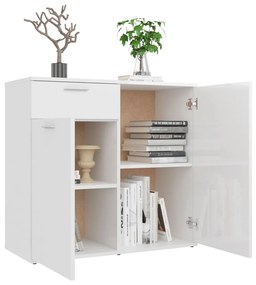 Credenza Bianco Lucido 80x36x75 cm in Legno Multistrato