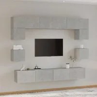 Set Mobili Porta TV 8pz Grigio Cemento in Legno Multistrato 3114417