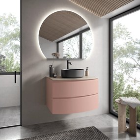 Mobile Bagno Sospeso Curvo 80 Cm Due Cassetti Specchio Retroilluminato 110x93 Cm Savini "Sfera"