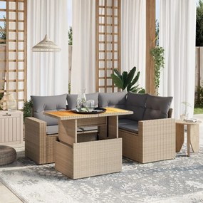 Set divano da giardino 5 pz con cuscini beige in polyrattan