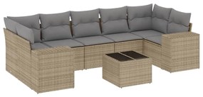 Set divano da giardino 8 pz con cuscini beige in polyrattan