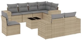 Set divano da giardino 9 pz con cuscini beige in polyrattan