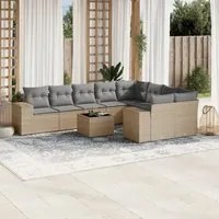 Set Divano da Giardino 10 pz con Cuscini Beige in Polyrattan 3223048