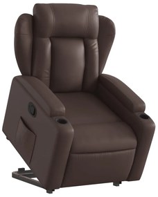 Poltrona alzapersona reclinabile marrone in similpelle