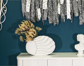 Vaso in resina con decorazioni in rilievo 34X11,5X24,5 cm bianco