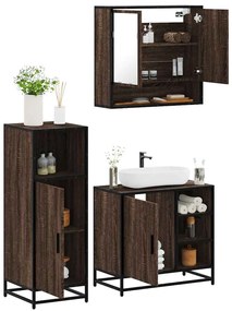 Set Mobili Da Bagno 3 Pz Rovere Marrone İn Legno Multistrato /