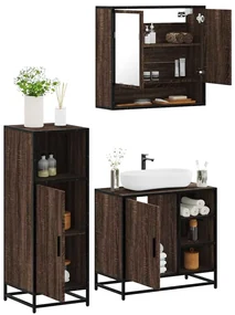 Set Mobili Da Bagno 3 Pz Rovere Marrone İn Legno Multistrato /