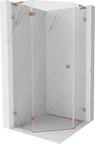 Mexen Lunar L cabina doccia pentagonale girevole sinistra 90 x 90 cm, trasparente, rame spazzolato - 831L-090L-090P-65-00-L
