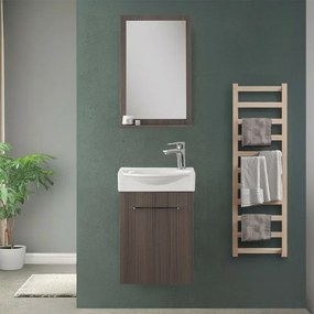 Mobiletto bagno sospeso 39 cm mini salvaspazio rovere scuro 1 anta Elys