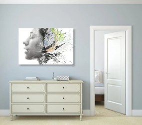 Quadro su tela – Donna con fiori dipinti