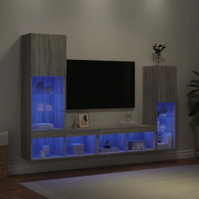 Mobili Tv A Muro Con Led 4pz Grigio Sonoma İn Legno Multistrato /