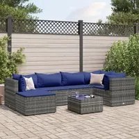 Set Divani da Giardino 7 pz con Cuscini in Polyrattan Grigio 3308223