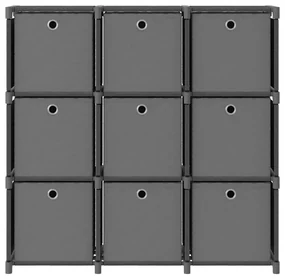 Mensola con 9 scatole a cubo grigia 103x30x107,5 cm in tessuto
