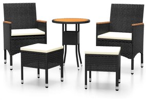 Set salotto da giardino 5 pz in polyrattan nero