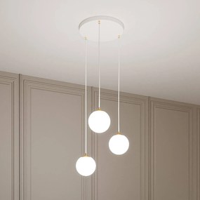 EMIBIG LIGHTING Lampada a sospensione Royal, a 3 luci, bianco opalino/bianco, vetro, E14