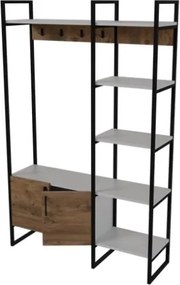 Mobile Ingresso Industrial 120x34x180 Con Scarpiera Appendiabiti E Ripiani Yago Rovere E Bianco