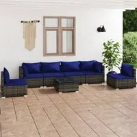 Set Divani da Giardino 7 pz con Cuscini in Polyrattan Grigio 3102222