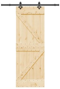 Porta Scorrevole Con Set Hardware 70x210 Cm Legno Massello Pino /