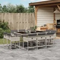 Set Pranzo Giardino 11pz con Cuscini Grigio Chiaro Polyrattan 3211391