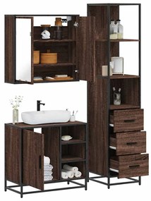 Set Mobili Da Bagno 3 Pz Rovere Marrone İn Legno Multistrato /