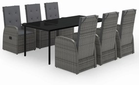 Set da pranzo da giardino 7 pz con cuscini grigio