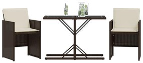 Set Bistrò 3 pz con Cuscini Marrone in Polyrattan