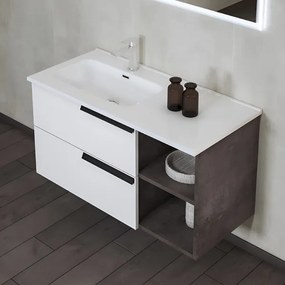 Mobile bagno sospeso 100 cm con 2 cassetti e lavabo in ceramica DELIA3 Bianco