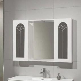 Specchiera bagno 91 cm Bianco Lucido a 2 ante palme con luce LED