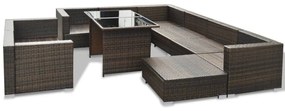 Set divani da giardino 10 pz con cuscini in polyrattan marrone