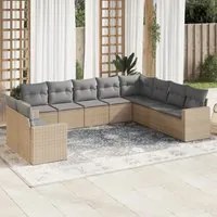 Set Divano da Giardino 10 pz con Cuscini Beige in Polyrattan 3219159