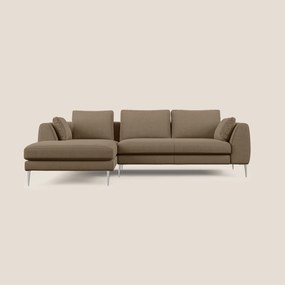 Plano divano moderno angolare con penisola in microfibra smacchiabile T11 marrone 292 cm Sinistro