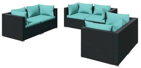 Set divani da giardino 6 pz con cuscini in polyrattan nero