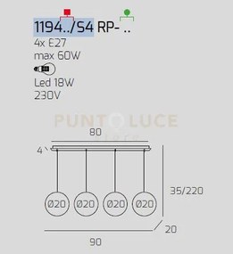 Sosp. bianco 4 luci rettangolare vetri piccoli bronzo 1194bi-s4 rp-br
