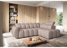 Divano angolare marrone chiaro allungabile/con contenitore (con penisola a destra/a L) e rivestimento in bouclé Falconn – ELTAP