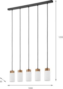 Lampadario a cavo MARKUS 5xE27/15W/230V nero/rovere