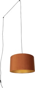 Lampada a sospensione nera con spina e paralume arancione con interno dorato 35cm - Cavalux