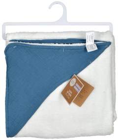 Asciugamano in mussola blu con cappuccio 75x75 cm - Bébé Douceur