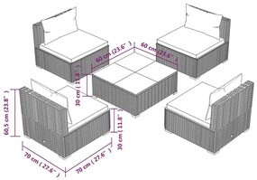 Set Divani da Giardino 5 pz con Cuscini in Polyrattan Marrone